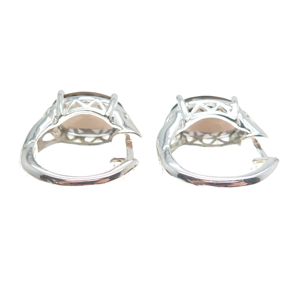 ROSS SIMONS 925 Sterling Silver Vintage Real Smoky Quartz Hoop Earrings