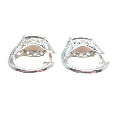 ROSS SIMONS 925 Sterling Silver Vintage Real Smoky Quartz Hoop Earrings