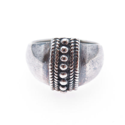 925 Sterling Silver Vintage Modernist Beaded Oxidized Ring Size 9.75