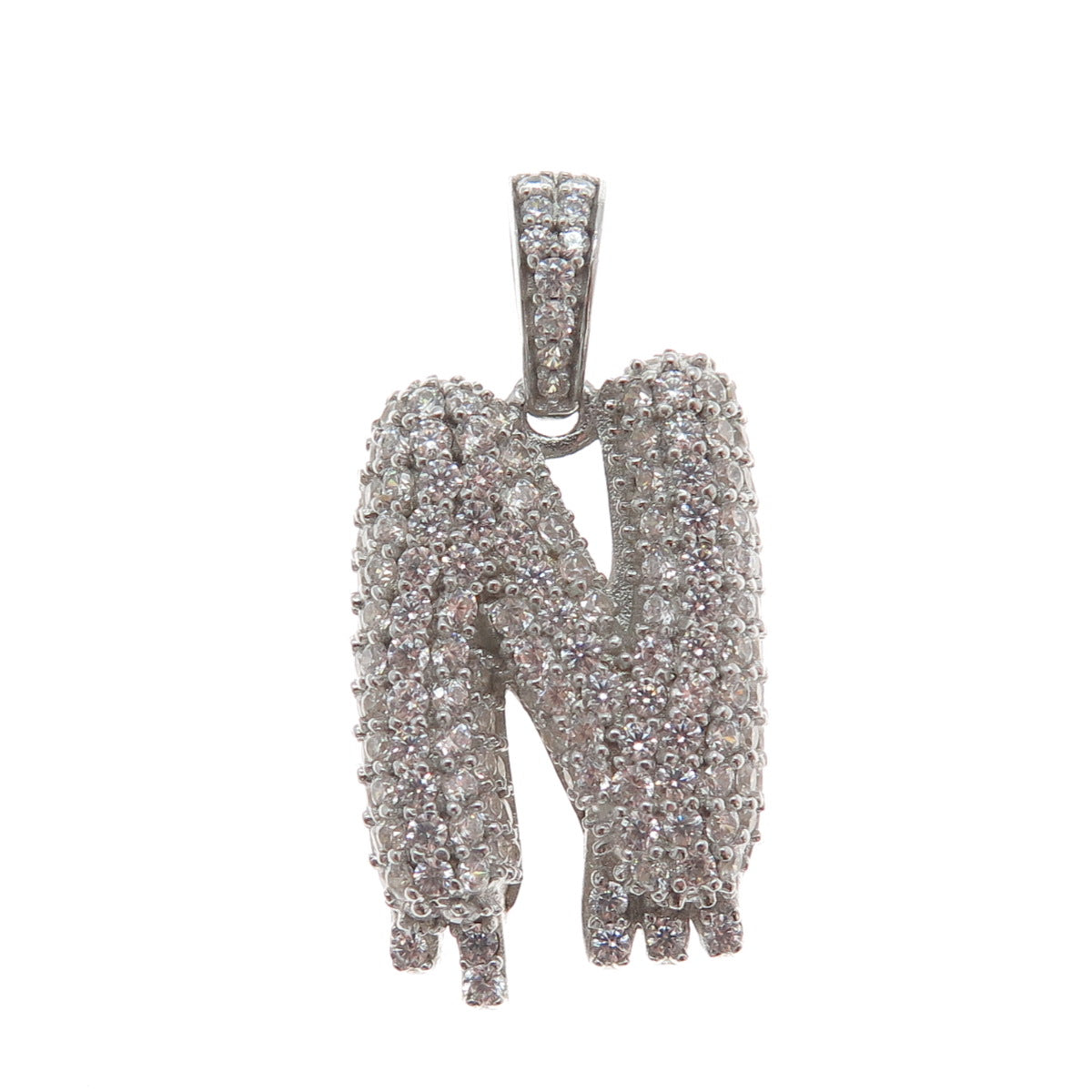 925 Sterling Silver Round-Cut Shaped C Z Letter N Initial Sparkle Pendant