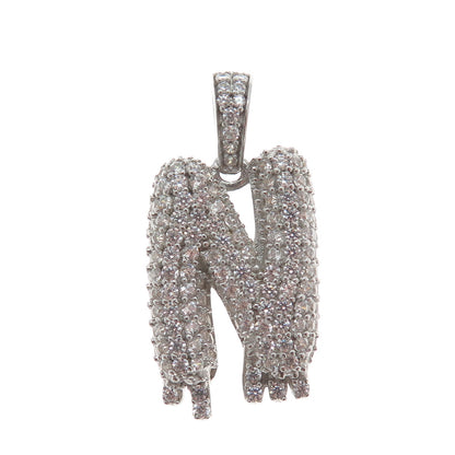 925 Sterling Silver Round-Cut Shaped C Z Letter N Initial Sparkle Pendant