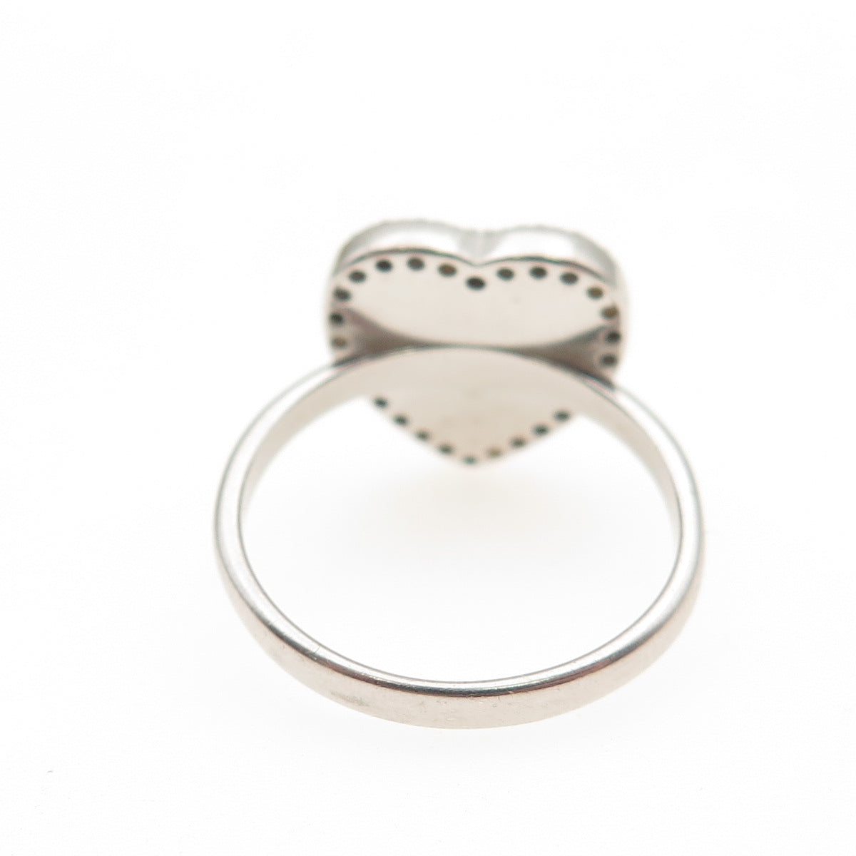 925 Sterling Silver Vintage Real Black Onyx & C Z Heart Ring Size 7