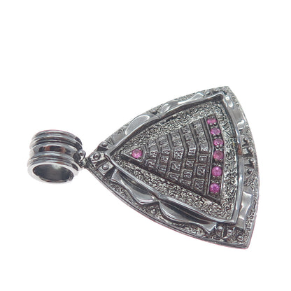 JOLUSA 925 Sterling Silver Black Rhodium Real Pink Sapphire Pyramid Pendant