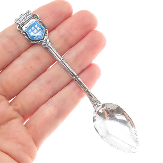 925 Sterling Silver Antique Enamel Nassau The Bahamas Sailboat Coffee Spoon