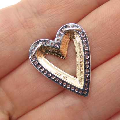 RL RICHLINE 925 Sterling Silver 2-Tone Round-Cut C Z Heart Slide Charm Pendant