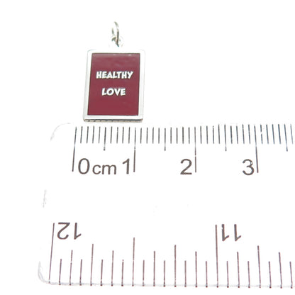 925 Sterling Silver Red Enamel Healthy Love Minimalist Charm Pendant