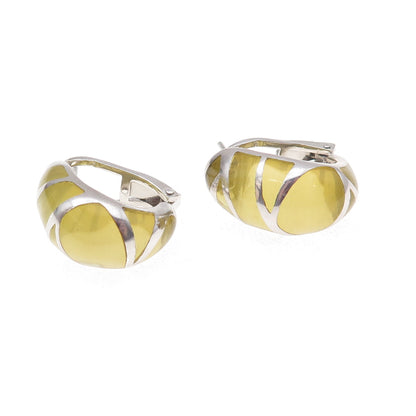 LLK Designs 925 Sterling Silver Vintage Enamel Modernist Omega Back Earrings