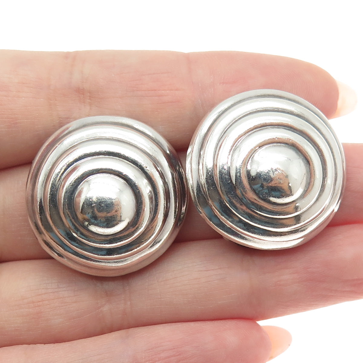 TIFFANY & CO. 925 Sterling Silver Vintage Spiral Dome Clip On Earrings