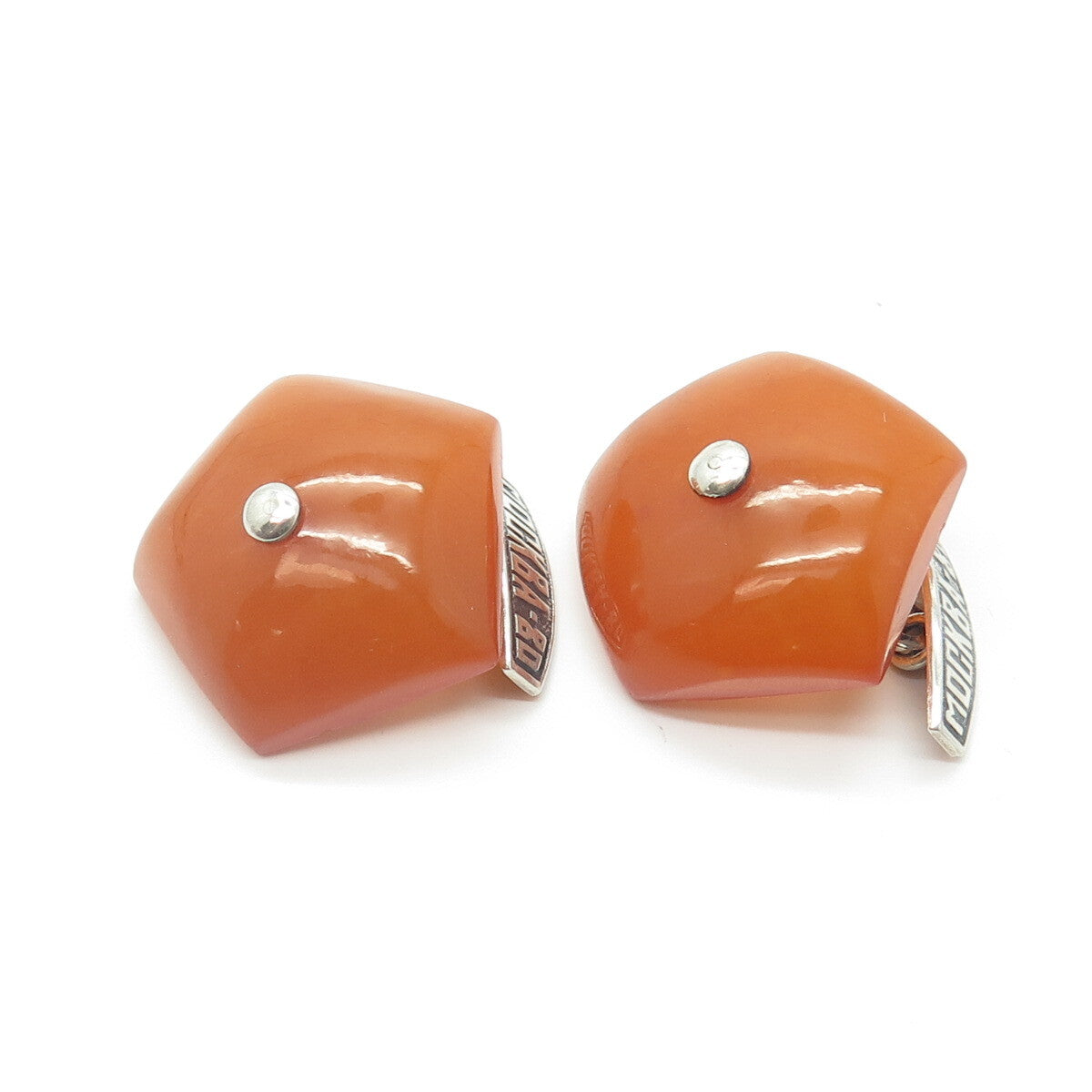 875 Silver Vintage Real Amber Moscow 1980 Olympic Games Cufflinks