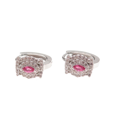 925 Sterling Silver Pink & White C Z Hoop Earrings