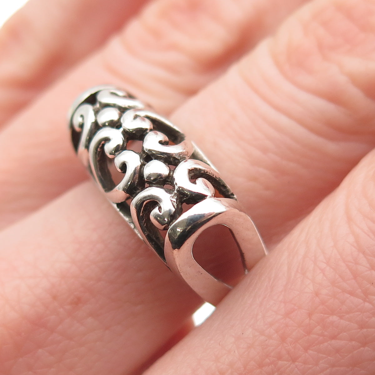 Sidney Evan 925 Sterling Silver Vintage Modernist Heart Oxidized Ring Size 8