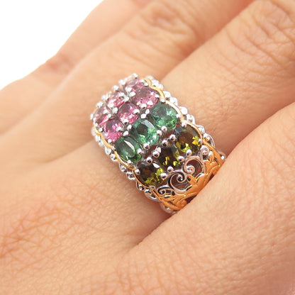 MICHAEL VALITUTTI Gems En Vogue Sterling 2-Tone Multi-Tourmaline Ring Size 8.25