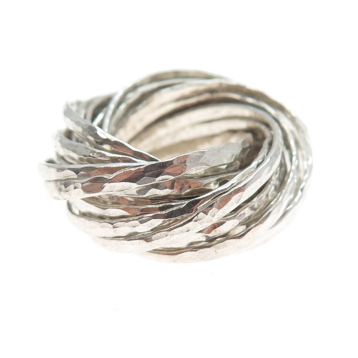 925 Sterling Silver Vintage Interlocked Hammered Multi-Band Ring Size 9.25