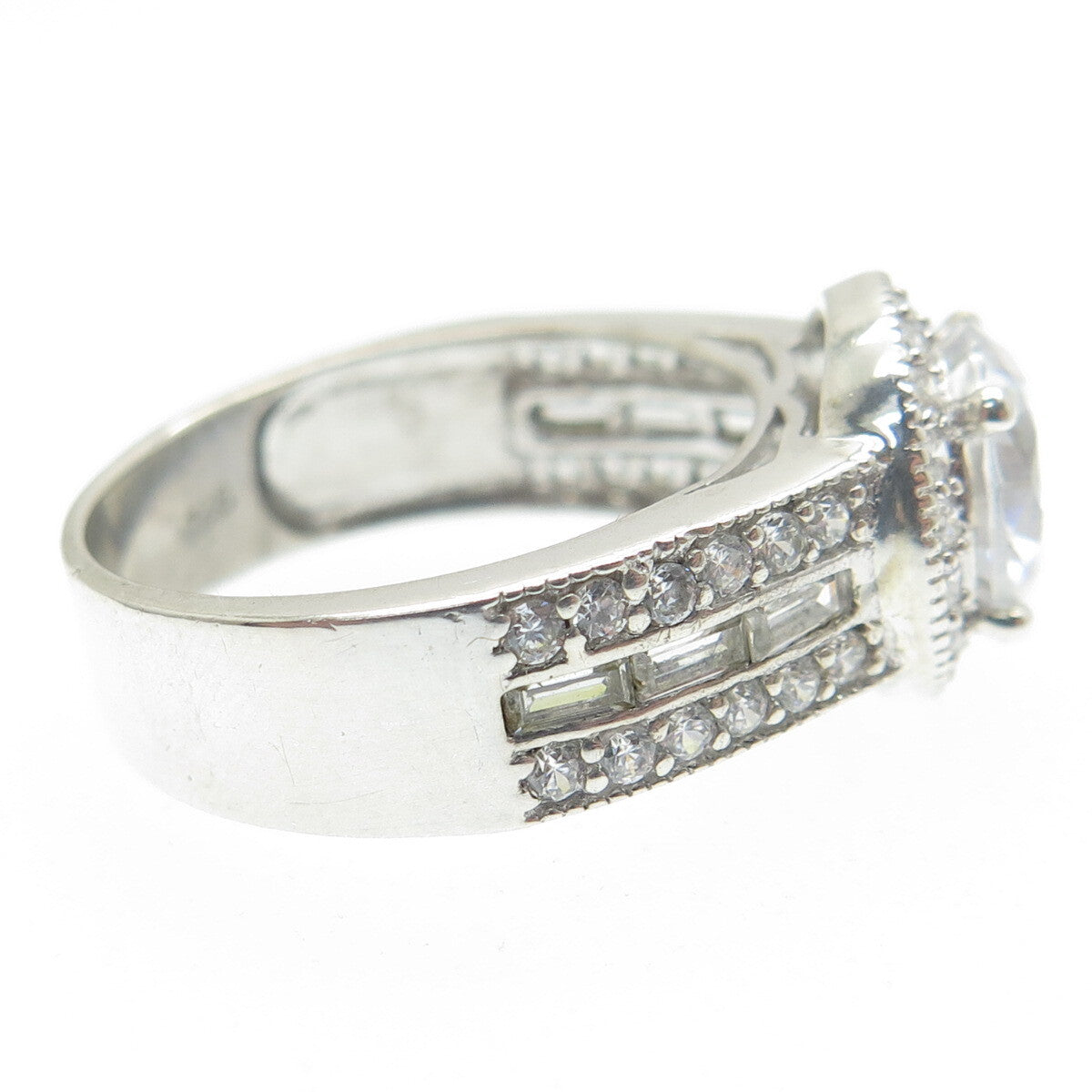 925 Sterling Silver Round & Baguette-Cut C Z Promise Ring Size 7