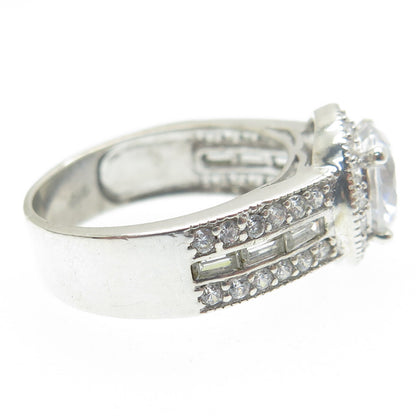 925 Sterling Silver Round & Baguette-Cut C Z Promise Ring Size 7