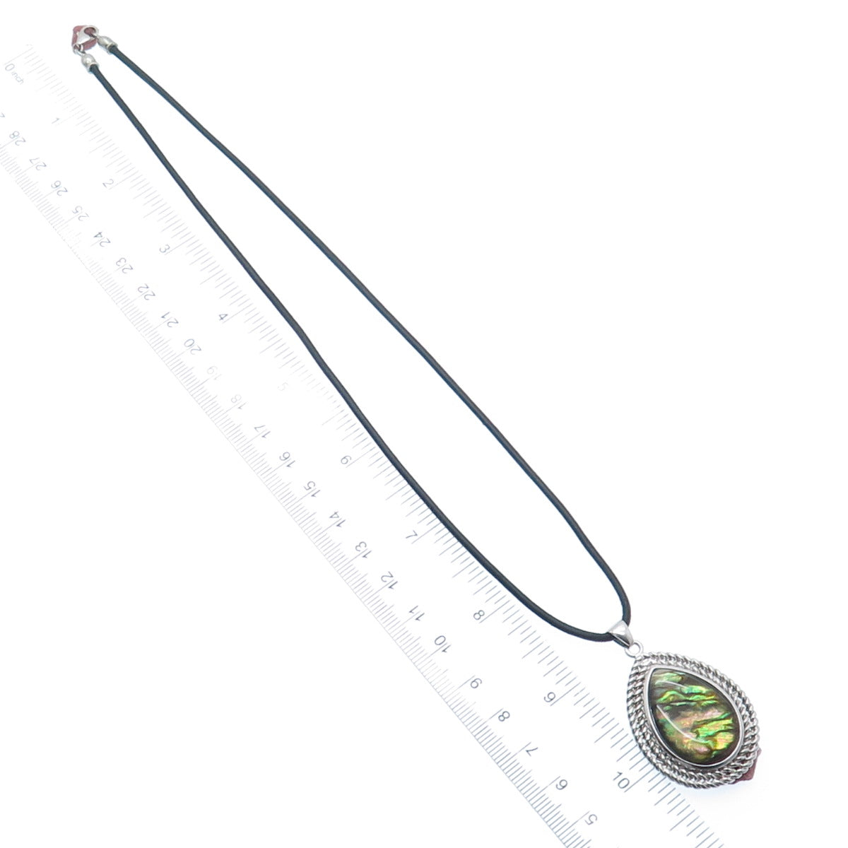 HAN 925 Sterling Silver Real Abalone Shell Teardrop Pendant Cord Necklace 18"