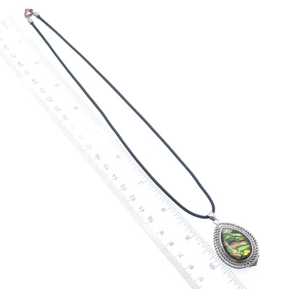 HAN 925 Sterling Silver Real Abalone Shell Teardrop Pendant Cord Necklace 18"