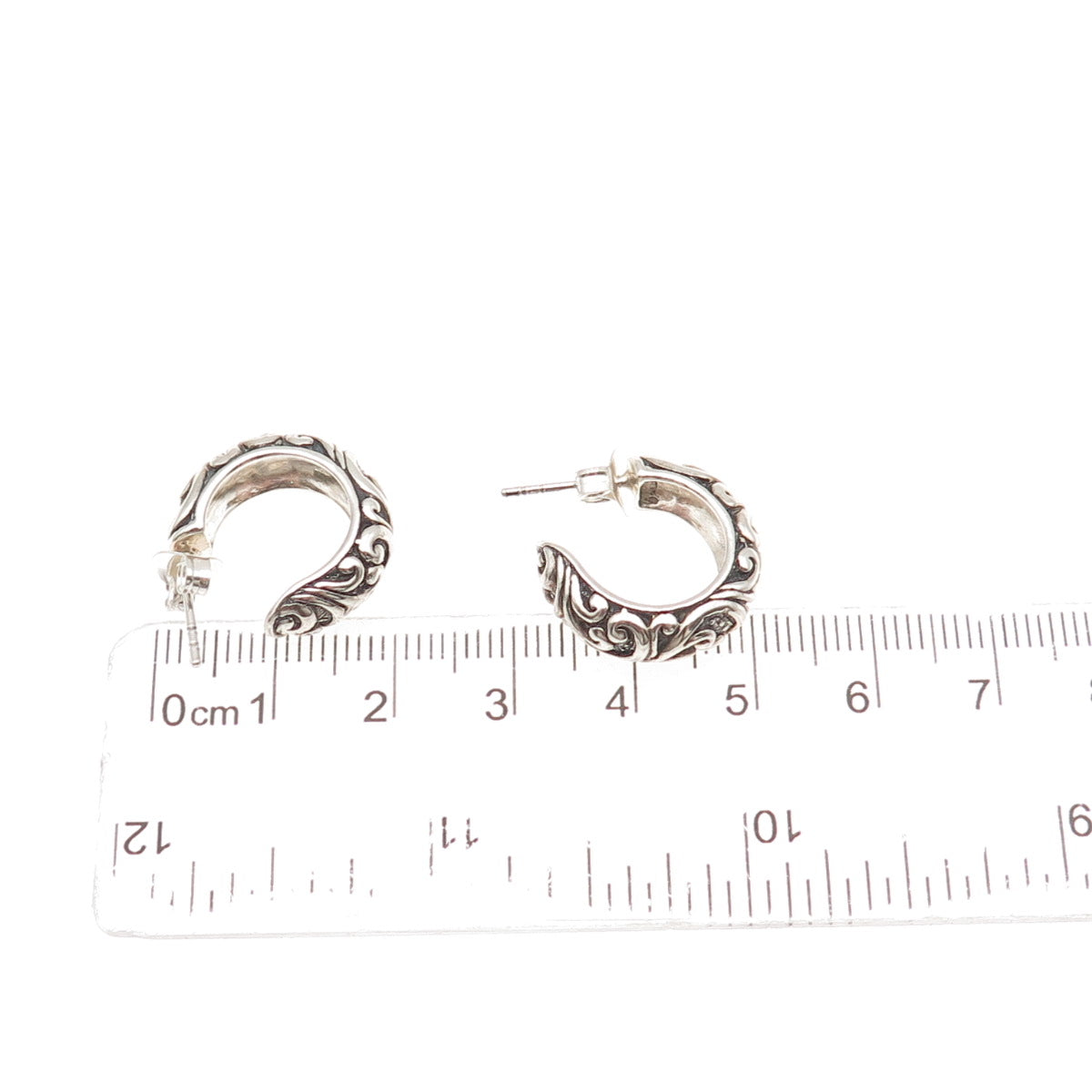 925 Sterling Silver Vintage Oxidized Ornate Hoop Earrings