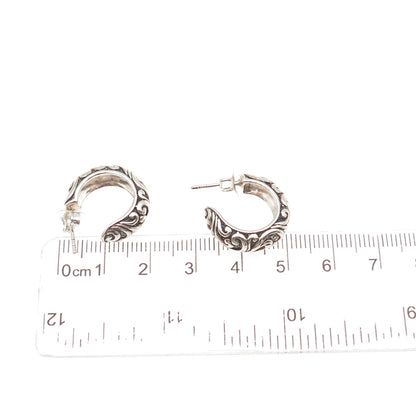 925 Sterling Silver Vintage Oxidized Ornate Hoop Earrings