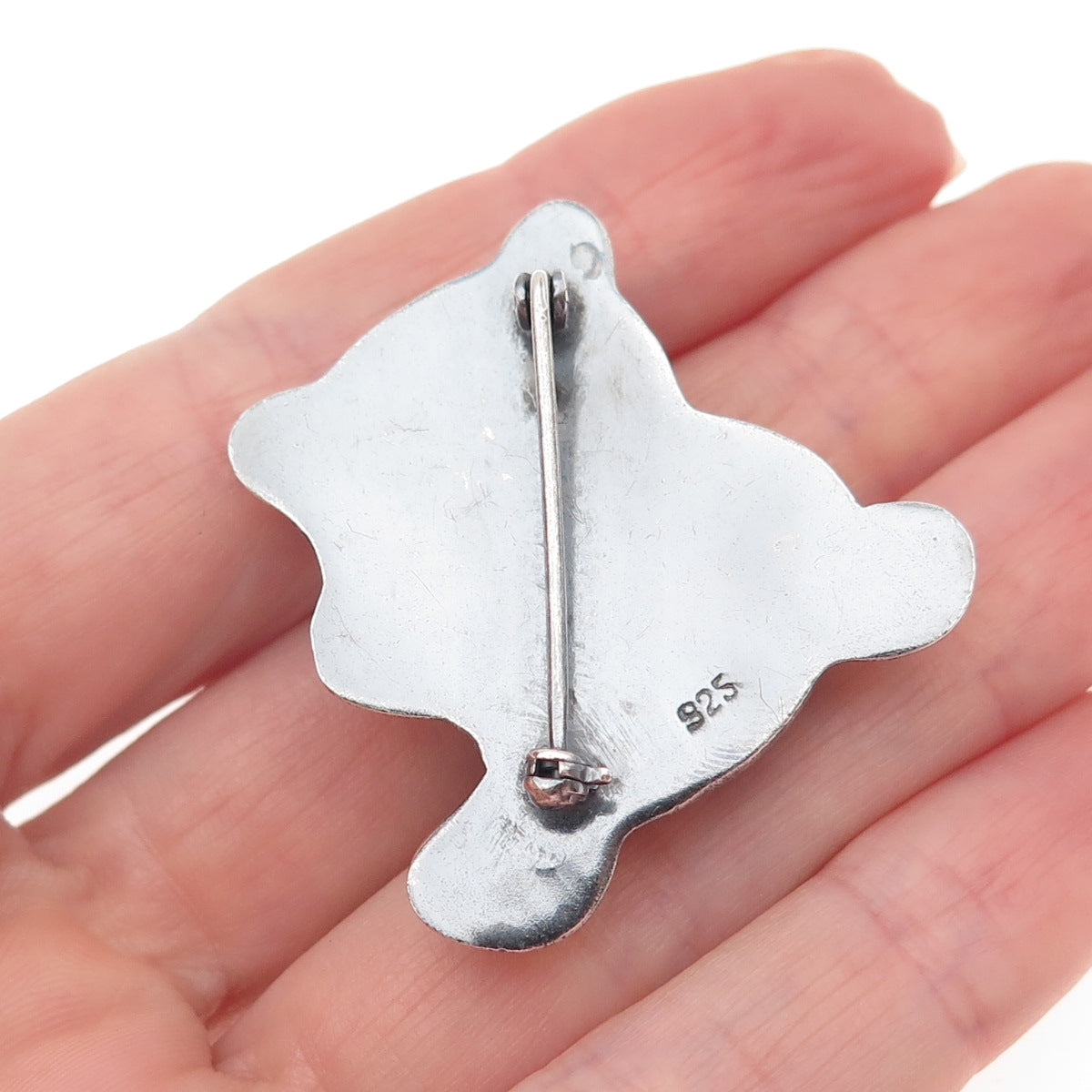 925 Sterling Silver Vintage Teddy Bear Puffy Oxidized Pin Brooch