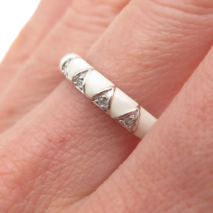 La Soula 925 Sterling Silver Gold Plated Enamel Real Diamond Band Ring Size 7.25