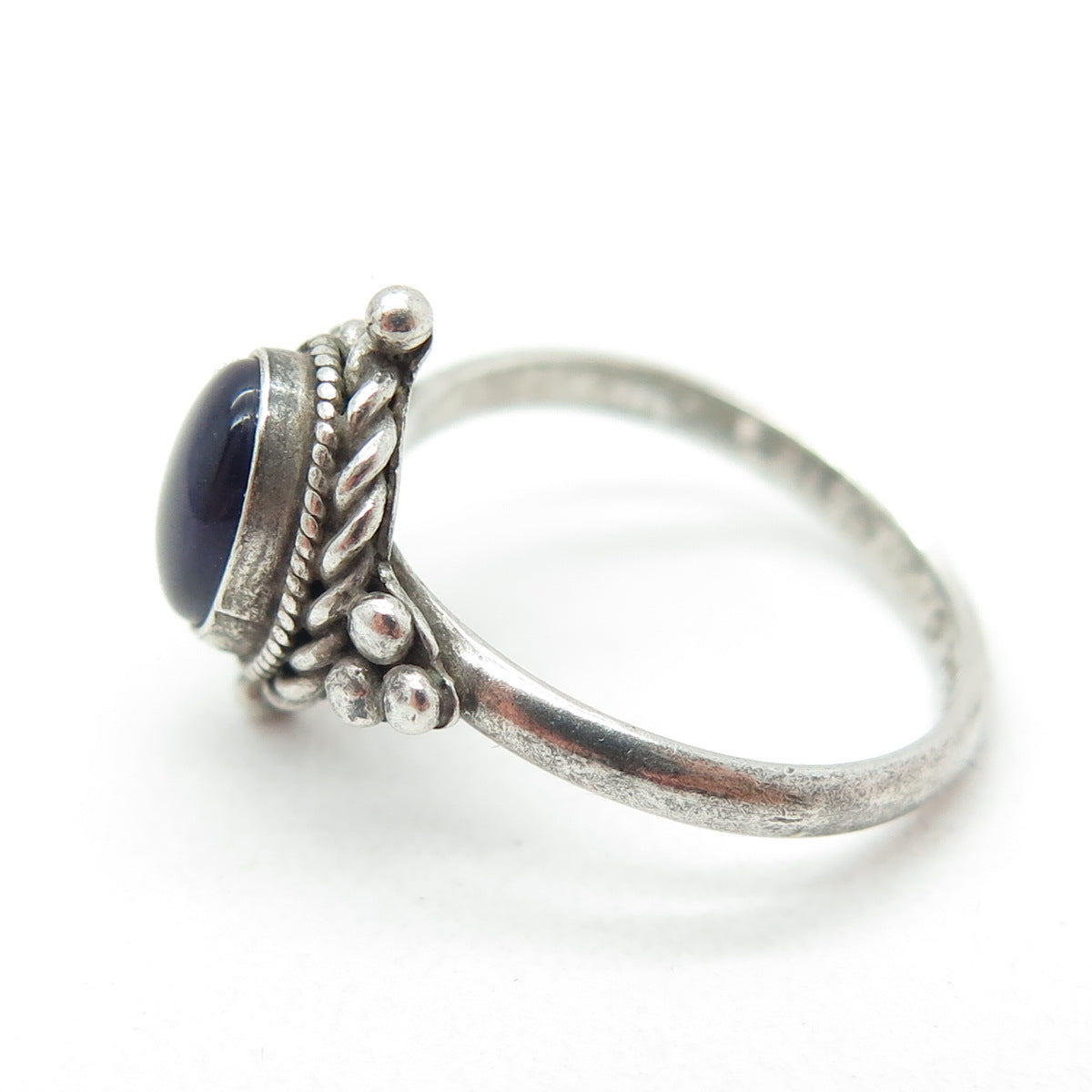 925 Sterling Silver Vintage Real Cabochon Amethyst Oxidized Ring Size 5.75