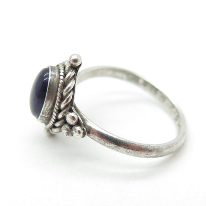 925 Sterling Silver Vintage Real Cabochon Amethyst Oxidized Ring Size 5.75