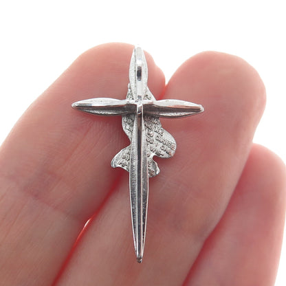 925 Sterling Silver Vintage Prayer Hand Cross Religious Pendant