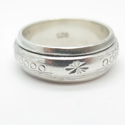 925 Sterling Silver Vintage Etched Rotating Band Ring Size 8.75