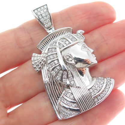 925 Sterling Silver Round-Cut Shaped C Z Egyptian Pharaoh Sparkle Pendant
