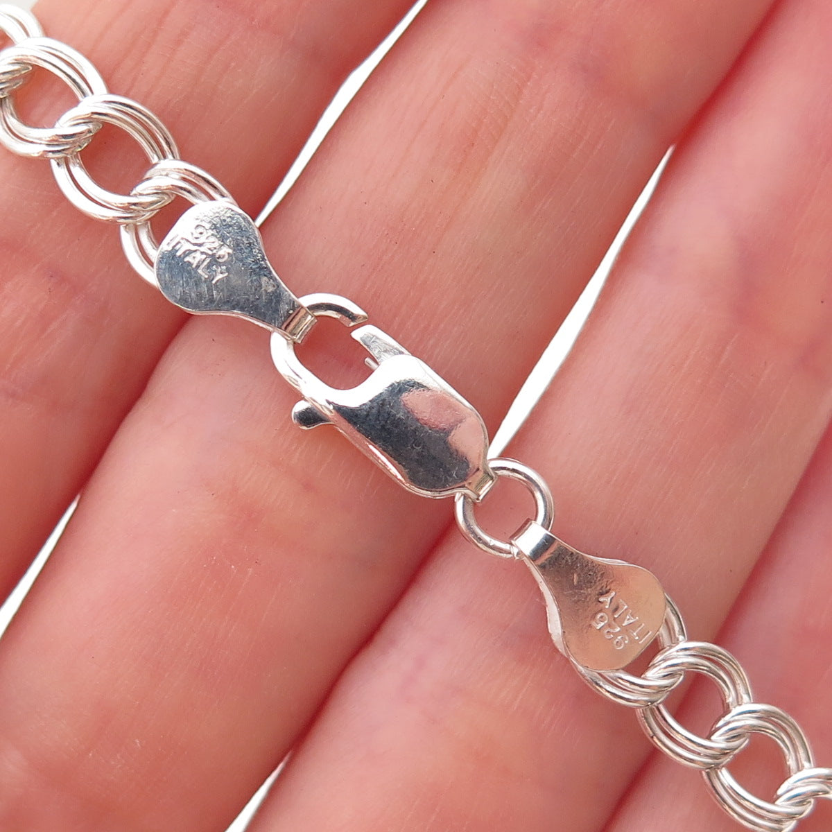 Han 925 Sterling Silver Vintage Italy Double Curb Link Bracelet 7.5"