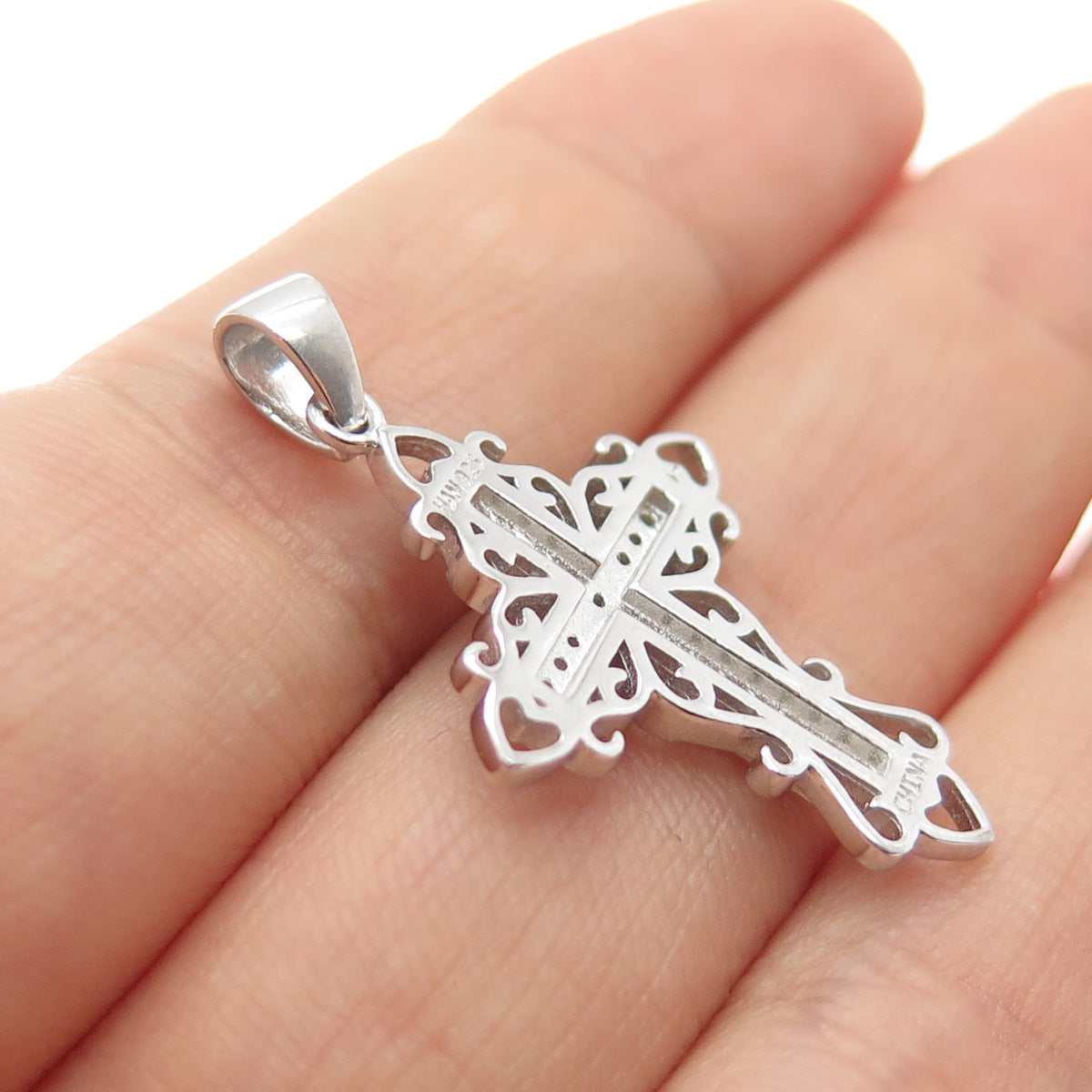 HAN 925 Sterling Silver Real Round-Cut Diamond Cross Charm Pendant