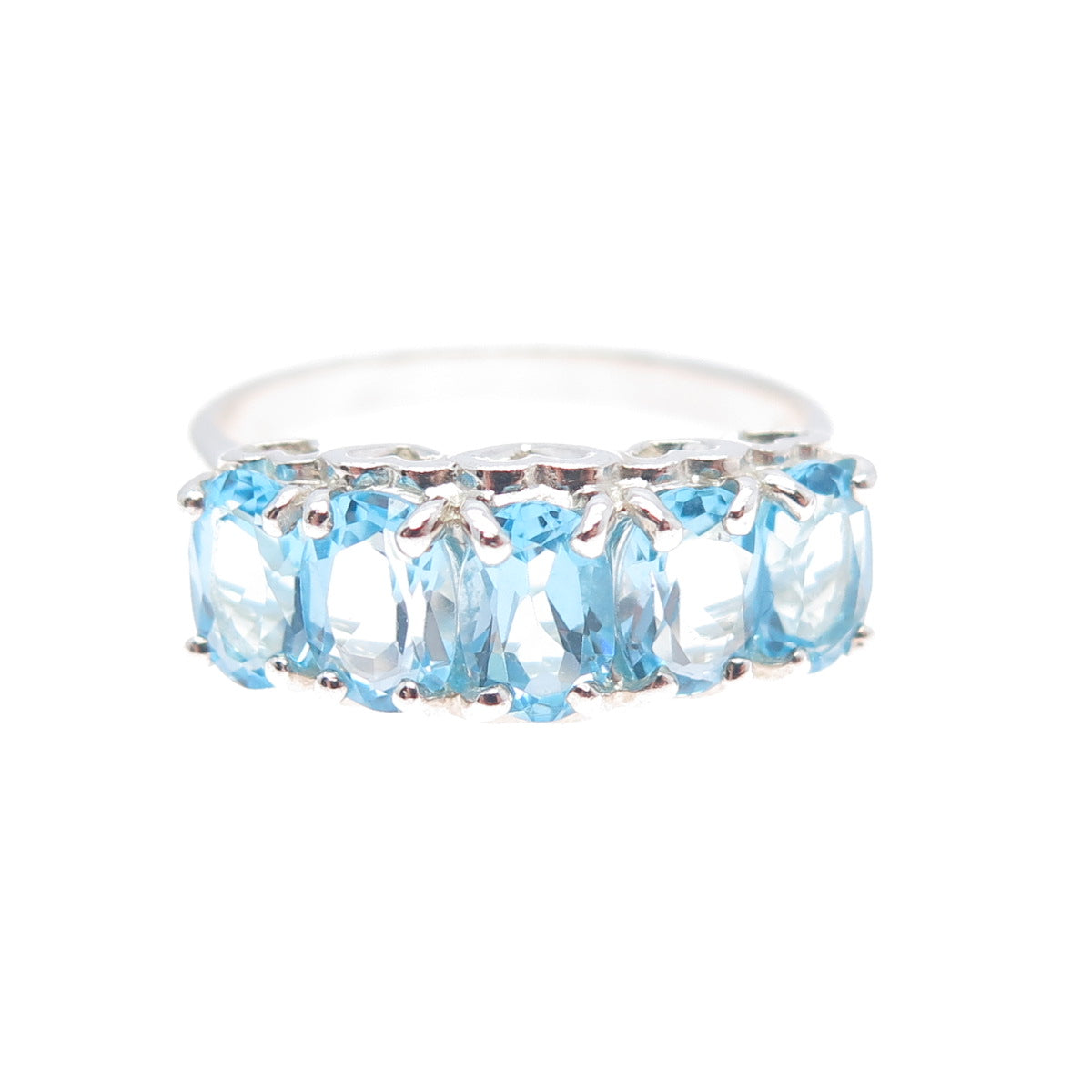 CNA PRANDA 925 Sterling Silver Vintage Real Oval-Cut Blue Topaz Ring Size 8