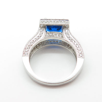 925 Sterling Silver Lab-Created Blue Sapphire & C Z Ring Size 5.25