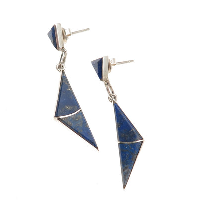 Old Pawn 925 Sterling Silver Vintage Southwestern Lapis Tribal Dangle Earrings