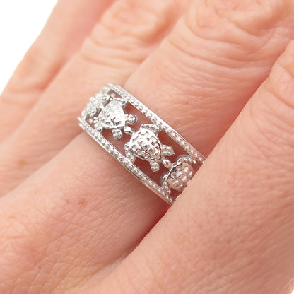 D'Joy 925 Sterling Silver Real Round-Cut Diamond Turtle Band Ring Size 7.25