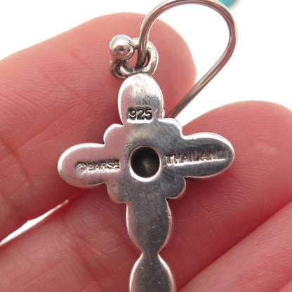 BARSE Sterling Silver Vintage Rhinestone Real Turquoise Cross Dangle Earrings