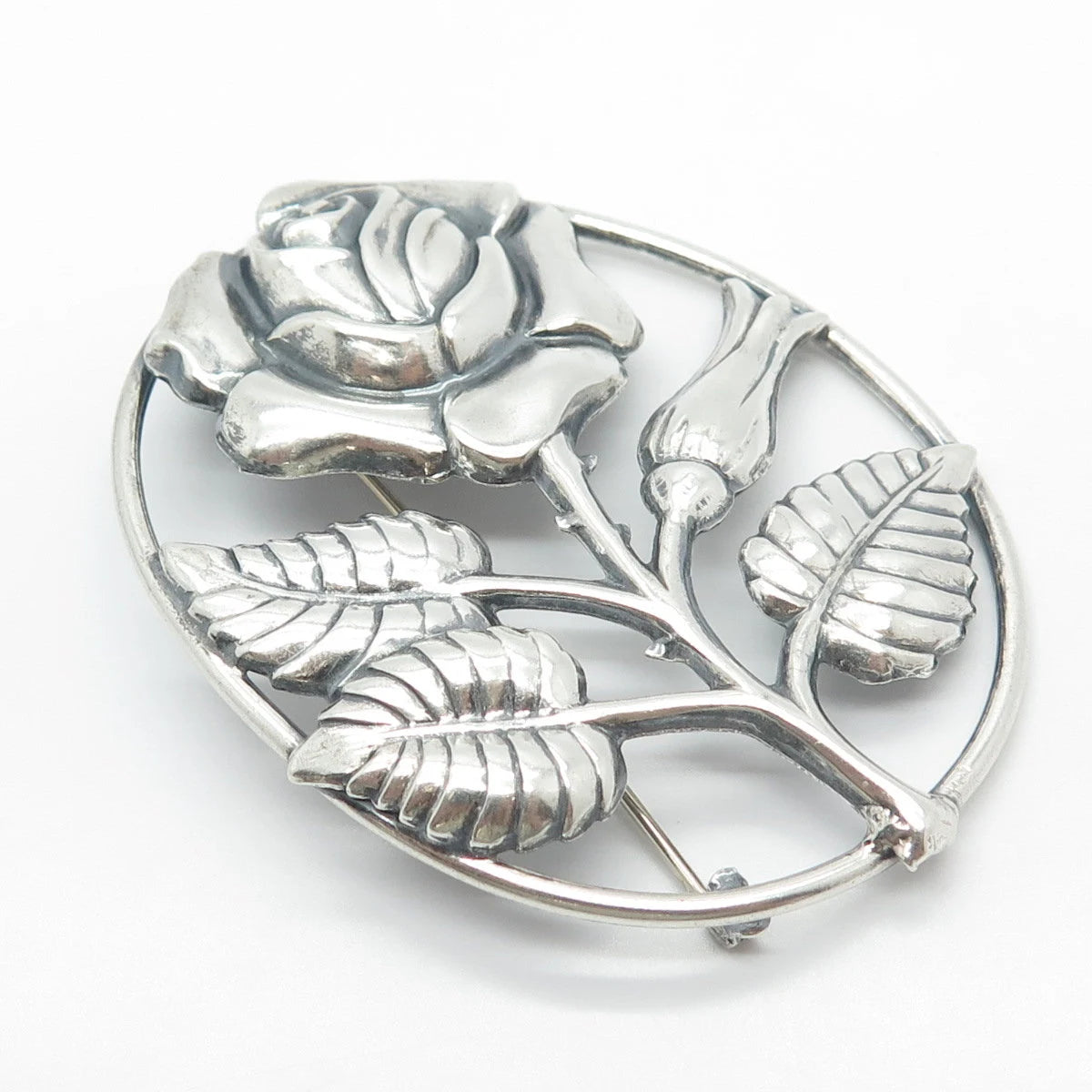 925 Sterling Silver Vintage Danecraft Rose Floral Pin Brooch