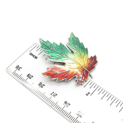 925 Sterling Silver Vintage Enamel Canadian Maple Leaf Pin Brooch
