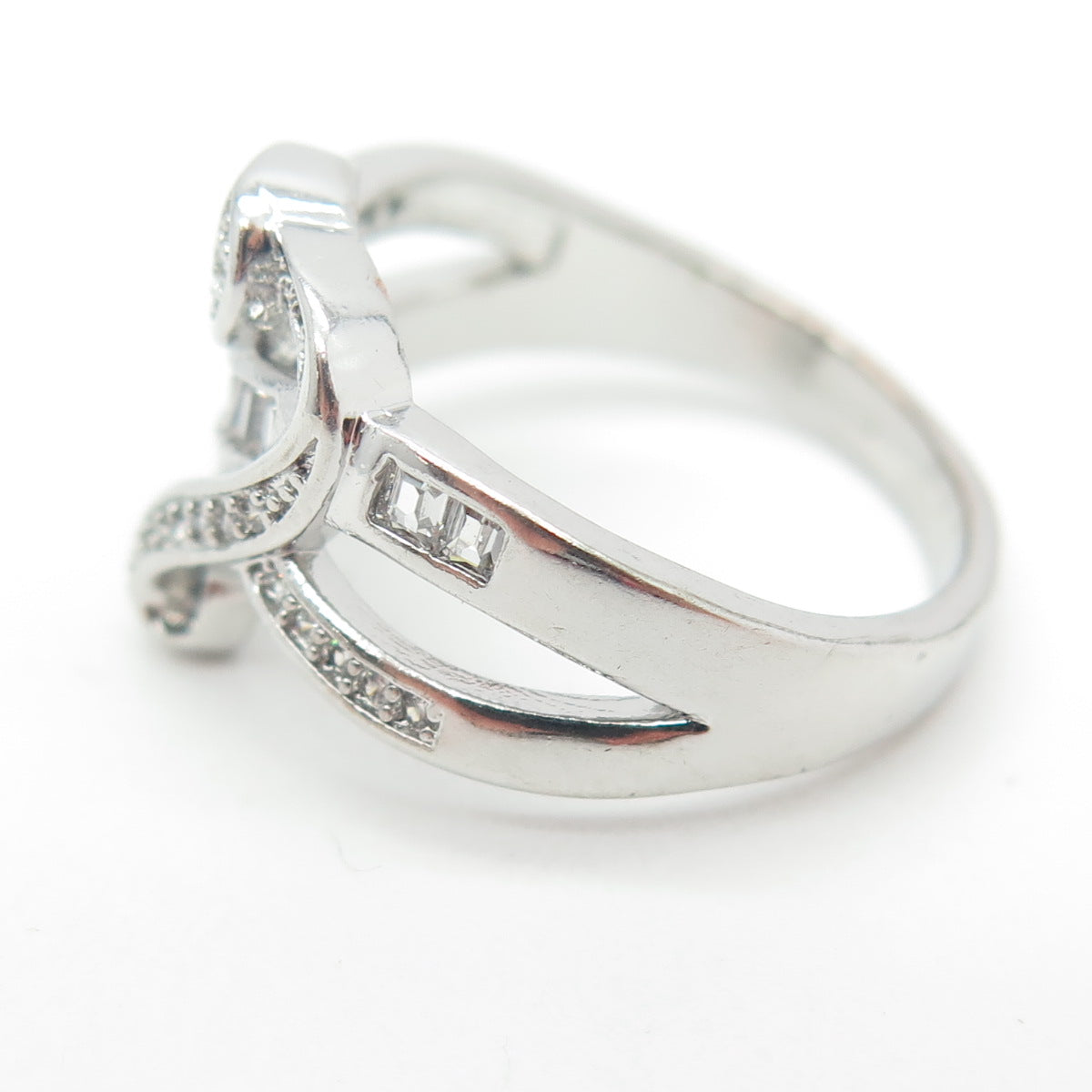 925 Sterling Silver Pave C Z Heart Infinity Ring Size 7.75