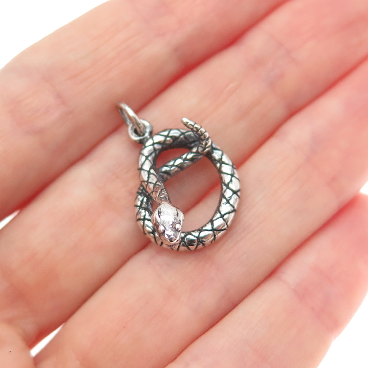 925 Sterling Silver Vintage Snake Oxidized Minimalist Charm Pendant
