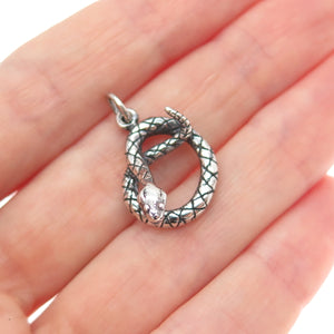 925 Sterling Silver Vintage Snake Oxidized Minimalist Charm Pendant
