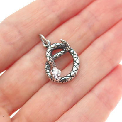 925 Sterling Silver Vintage Snake Oxidized Minimalist Charm Pendant