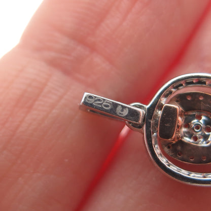 925 Sterling Silver 2-Tone Round-Cut C Z Cushion Minimalist Charm Pendant