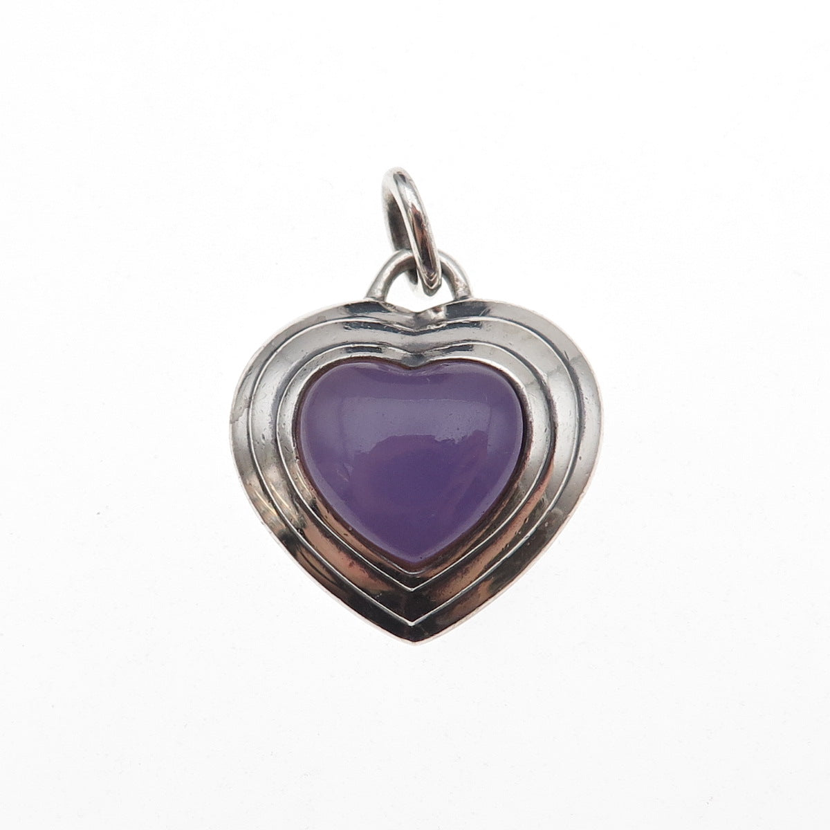 CNA Pranda 925 Sterling Silver Vintage Real Lavender Jade Heart Charm Pendant