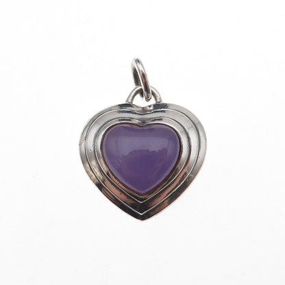 CNA Pranda 925 Sterling Silver Vintage Real Lavender Jade Heart Charm Pendant