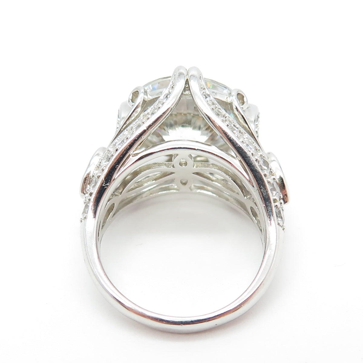 925 Sterling Silver Pear & Round-Cut Blue & White C Z Ring Size 7.25