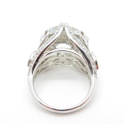 925 Sterling Silver Pear & Round-Cut Blue & White C Z Ring Size 7.25