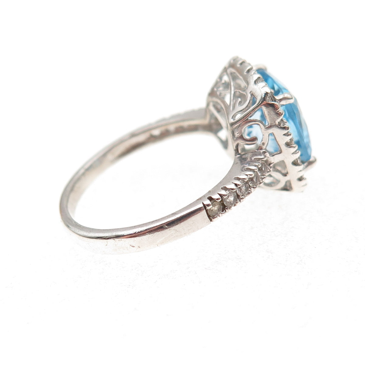 Michelle Albala Sterling Silver Vintage Real Blue & White Topaz Ring Size 6.75