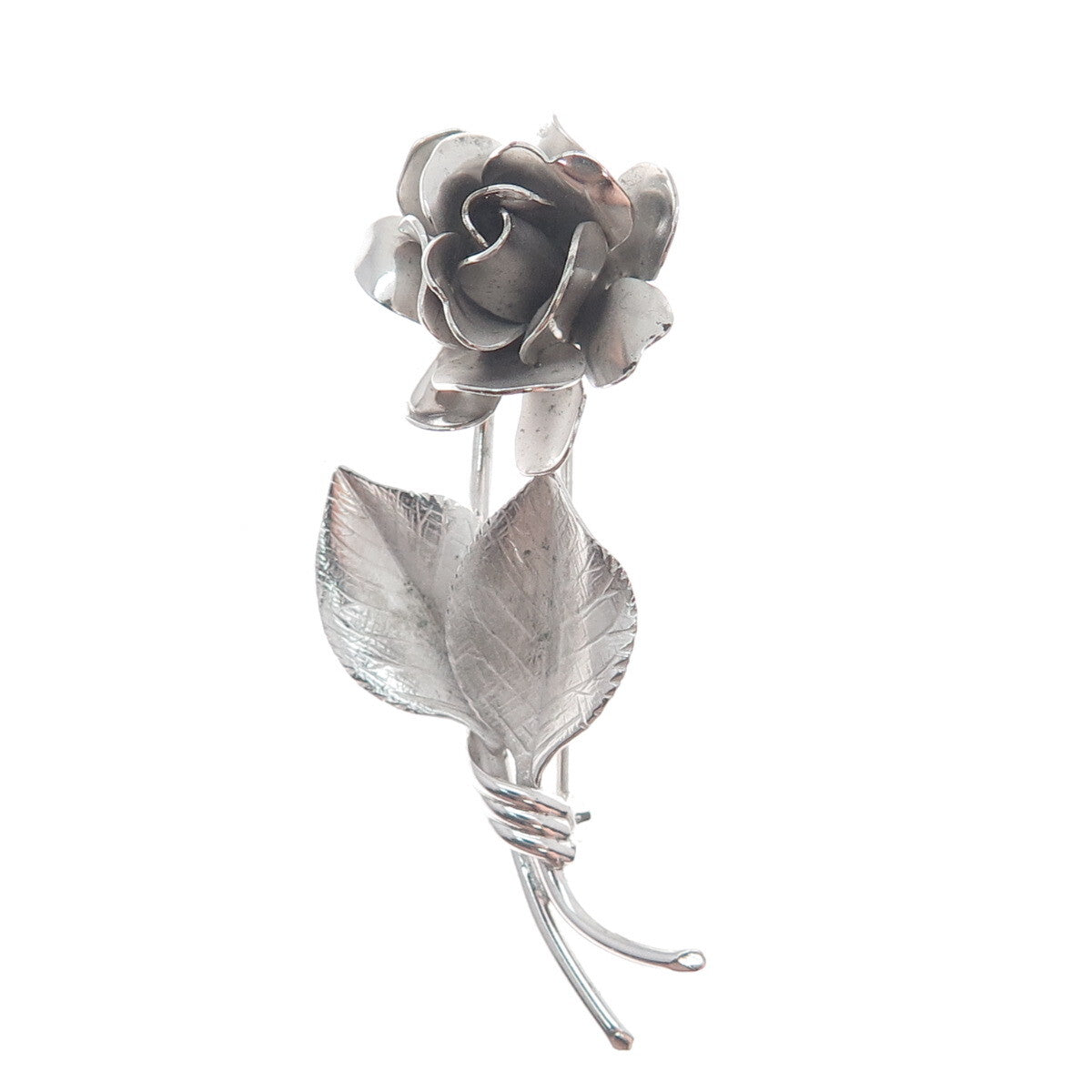SILVERMAN BROTHERS 925 Sterling Silver Antique Art Deco Rose Flower Pin Brooch
